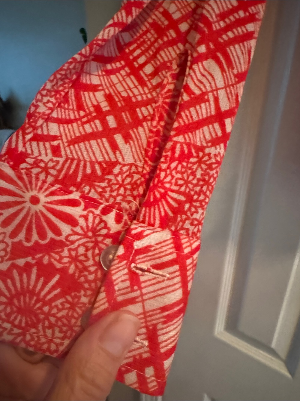Red Patterned Button-Up Shirt - Picture 3 of 5